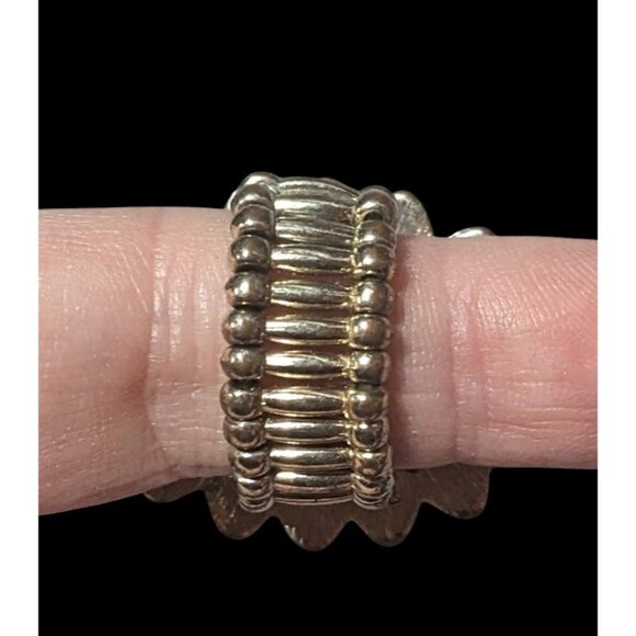 Bohemian Blue And Red Gemmed Floral Stretch Ring Size 7 - Picture 5 of 12